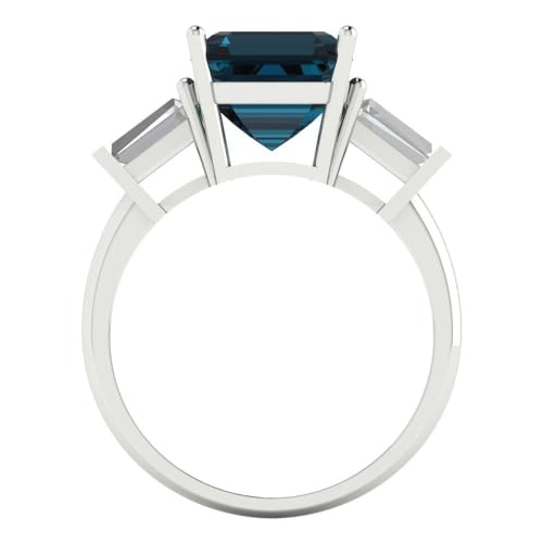 Clara Pucci 3 CT Asscher Cut Natural London Blue Topaz Ring for Women in 14K White Gold, 3 Stone Proposal Wedding Anniversary Designer Bridal Ring, Womens Solid Gold Ring4