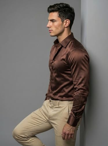 Image of Diverse Men's Satin Casual Shirt | Premium Solid Poly Satin | Wrinkle-Free, Full Sleeve Regular Fit Office, Business Wear