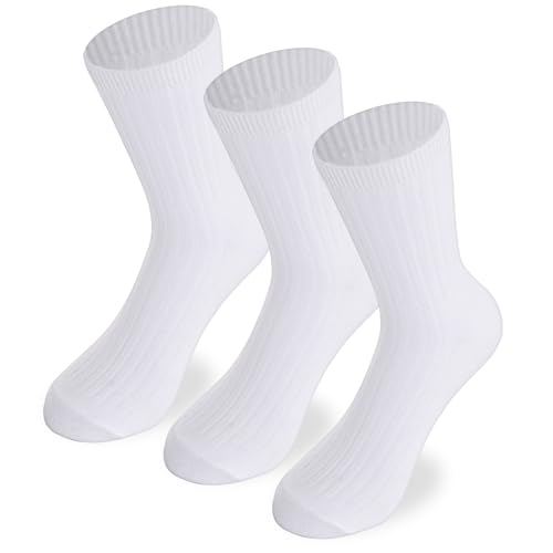 3 Pairs Girls Casual Dress Socks Kids White Solid Crew Socks for Toddler Boys Girls School Uniform
