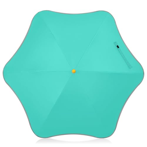 Paraguas azul turquesa para niños para exteriores, para lluvia, con tira reflectante, paraguas reflectante para niños con mango de gancho de fácil agarre para niños y niñas