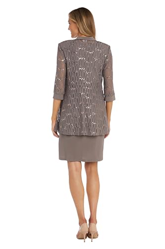 Image of R&M Richards Women's Sequin Lace Jacket & ITY Sheath with Necklace for Mother of the Bride, Cocktail Attire, Evening Wear