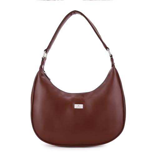 Image of K London Women's Vegan Leather Half Moon Bag | Stylish Black Shoulder Hobo | Compact Baguette Purse for Office, Casual, Party & Travel Use