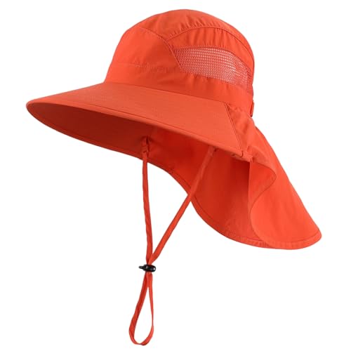 Home Prefer UPF50 Wide Brim Kids Sun Hat Neck Flap Boys Girls Sun Protection Hat for Beach Fishing (US, Age, 4 Years, 8 Years, Orange)