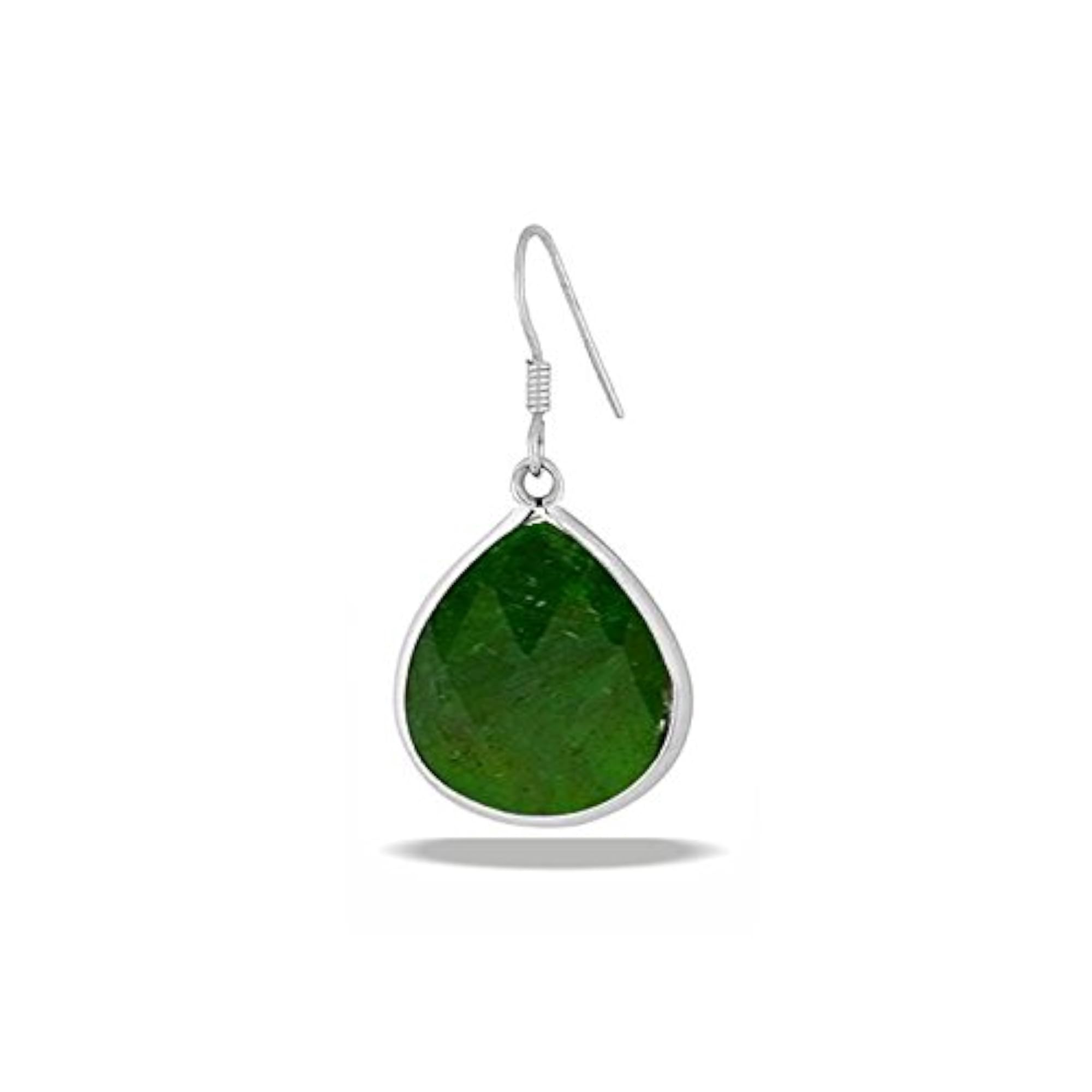 Women's Sterling Silver Heart Shape Emerald Bezel Setting Drop Earrings