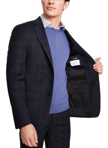 Calvin Klein Mens Slim fit Suit Jacket Blazer 40 L Black Plaid Stretch4