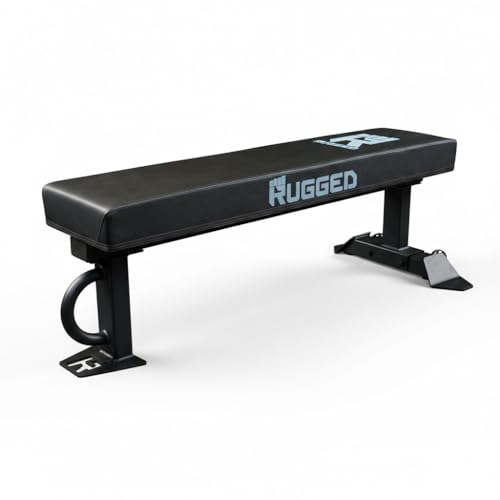 RUGGED STRENGTH Flat Weight Bench - 47” Heavy Duty 2x3” Steel Frame, 3.5” Thick Cushion, 1500 LB Capacity – Commercial Grade Workout Bench for Home Gym & Strength Training