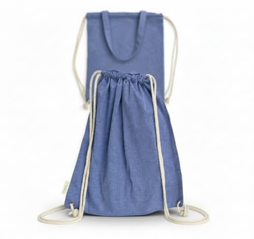 Sac à dos en tissu enfant grand sac réutilisable coton bleu