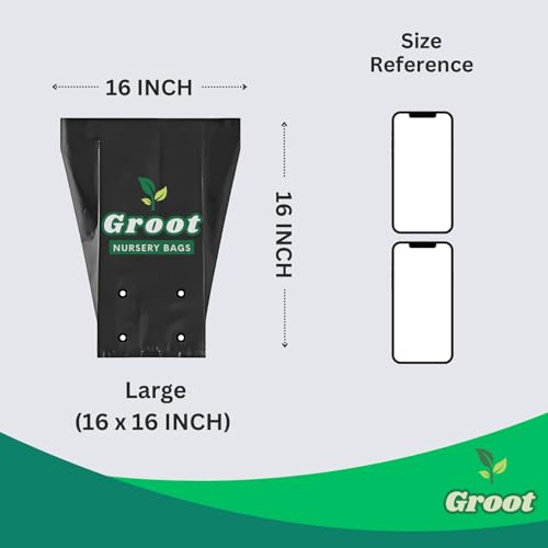 Image of Groot Nursery Bags for Plants (Large, 16 x 16 Inches, Pack of 20, Black) UV Protected Poly Grow Bag Plastic Plant Bag for Home Gardening - Reusable & Durable for Home & Commercial Use