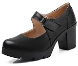 DADAWEN Women's Leather Classic Mid Heel Mary Jane...