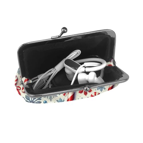 Pu Leather Buckle Coin Purse Blue-Ornaments-Snowflakes-Canes Girls Kiss-Lock Change Purse Wallets4