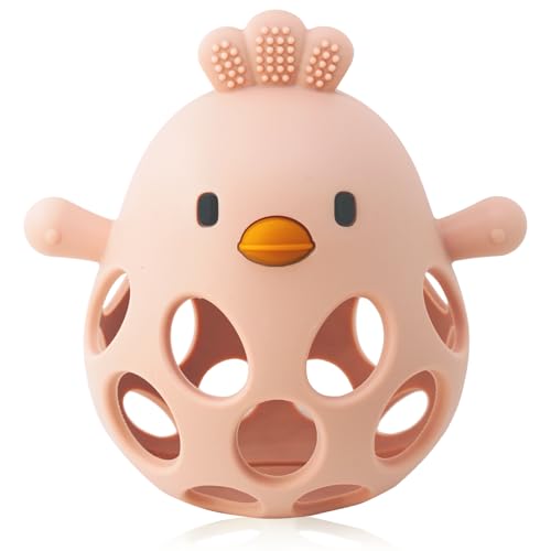 Image of Baby Teething Toy, Easy-to-Grasp Sensory Teether for Infants 3–12 Months, 100% Food-Grade Silicone, Teething Relief & Developmental, BPA Free (Pink-NO Rattle)