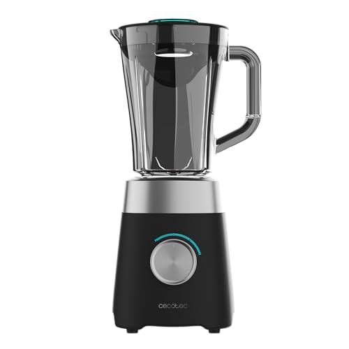 Cecotec Batidora de Vaso con Jarra de 1,5L Power Black Titanium 1300MAX B Pro. 1300W Potencia Máxima, 20000RPM, Cuchillas 4 Hojas de Titanio, 2 Velocidades + Función Pulse, Pica Hielo Fácil