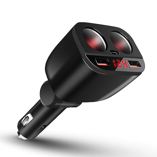 Chargeur de Voiture USB Allume Cigare avec Double port de Charge QC3.0 12 V/24 V 120 W avec Voltmètre LED pour Téléphone Portable, Tablette GPS