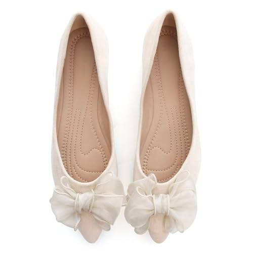 Image of SAILING LU Womens Bowknot Ballet Flats Pointy Toe Suede | Casual Flat Shoes, Dressy Wear to Work, Moccasins, Slip-Ons