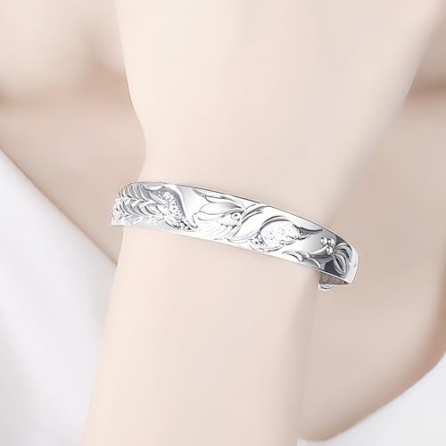 Sterling Silver Bracelet For Women,Women 925 Silver Bangle Bracelet Vintage Carve Phoenix Adjustable Bangle Bracelet Ladies Silver Jewellery Birthday Gifts For Sisters Friend Couples Mom