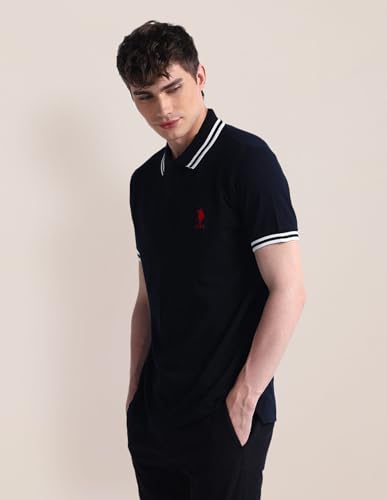 Image of U.S. Polo ASSN. Solid Slim Fit Polo T Shirts for Men - 100% Cotton, Half Sleeves Mens Tshirt