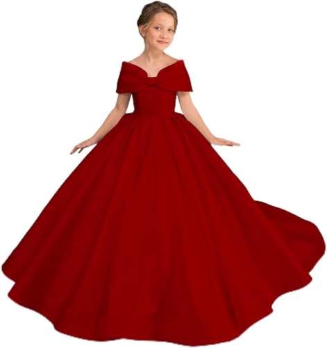 Flower Girl Dress Off Shoulder First Communion Dress for Girls Satin Flower Girl Dresses