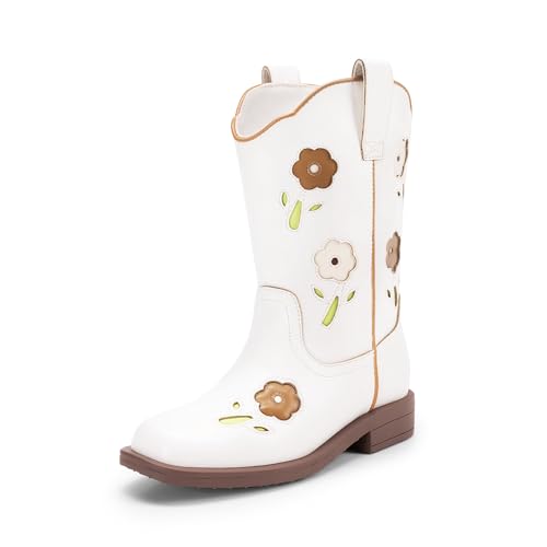 DREAM PAIRS Girls Cowgirl Boots Kids Mid Calf Western Boots Riding Shoes for Toddler/Little Kid/Big Kid 7 Toddler White