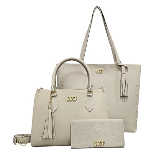 Kit Bolsa Feminina Sacola De Ombro Transversal De Mão E Carteira (Marfim)