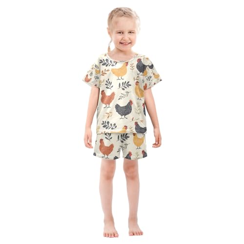 senya Rooster Eat Leaves Summer Pajamas Set Short Cotton Sleepwear 2 Piece3