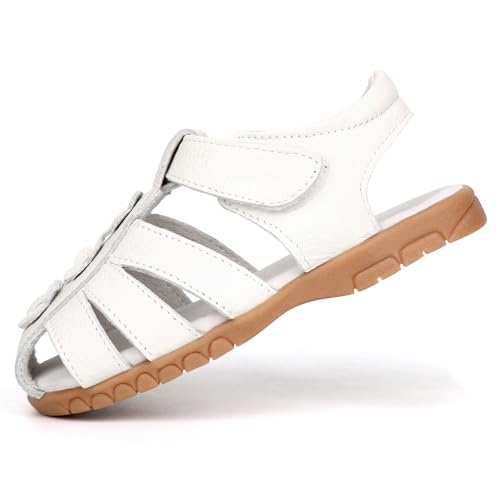 Image of Femizee Toddler Girls Leather Dress Sandals with Adjustable Strap | Toddler /Little Kids, Leather upper, Cushioned footbed, Hook-and-loop, Flexible Sole, Dressy summer occasions, Princess-style