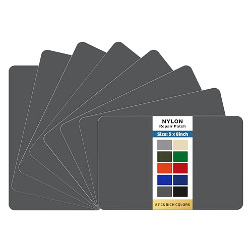 KING MOUNTAIN Self Adhesive Nylon Fabric Repair Patch, 5×8 Inches 8 Pcs, Quick Down Jacket Repair Patch, Waterproof Outdoor Gear Patch Kit for Tent,Backpacks,Umbrella, Gloves, Sleeping Bag (Dark Grey)