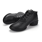 Zapatos de baile de suela blanda Primavera Otoño Fitness Zapatos de baile cuadrados transpirables Zapatillas de baile para mujer Zapatillas deportivas de gimnasia - Cuero negro superior y ahuecado 41