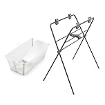 Stokke Flexi Bath (Sandy Beige) + Newborn Support + Flexi Bath Stand - Best for Newborns & Babies Up to 48 Months - Foldable, Durable & Easy to Store