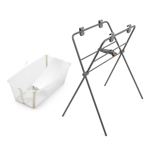 Stokke Flexi Bath (Sandy Beige) + Newborn Support + Flexi Bath Stand - Best for Newborns & Babies Up to 48 Months - Foldable, Durable & Easy to Store