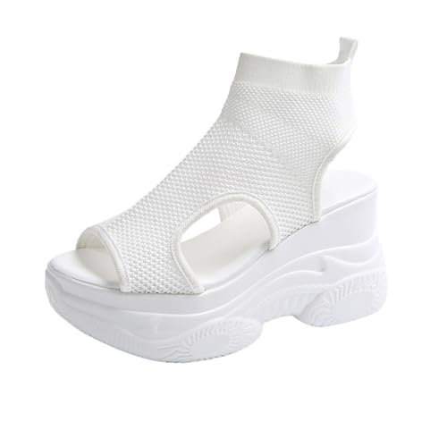 Sandales en maille tissée respirante femme talon compensé bout ouvert