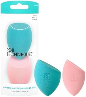 Real Techniques Miracle Mattifying Makeup Sponge Duo, Matte Finish, Cloud Skin, Full Coverage Foundation & Powder Makeup Blending Sponges for Oily Skin, Cruelty & Latex-Free Foam, 2 Count