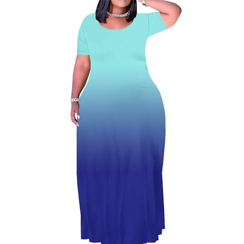 Image of PinkPatty Women's Plus Size Maxi Dresses Short Sleeve Sundress Summer T-Shirt Beach Long Dress with Pockets