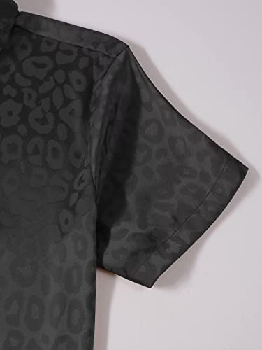 Men's Satin Leopard Print Short Sleeve Button Down Lapel Collar Silk Shirts Top4