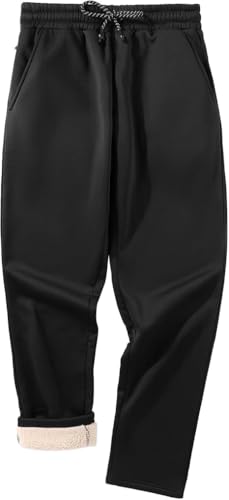SECOOD Men's Fleece Winter Pants Sherpa Lined Active Warm Sweatpants Drawstring Elastic with Pockets Black