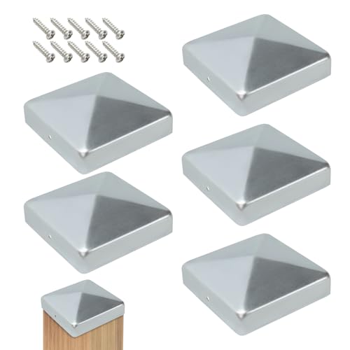 AROMUJOY Tapones para postes de 9,1 x 9,1 cm, 10 unidades de tapas para postes de valla, cubierta de postes galvanizados de metal, para postes de madera