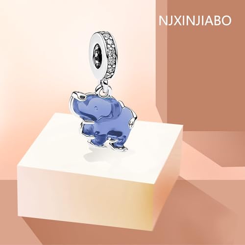 Image of Blue Elephant Charms 925 Sterling Silver for Bracelets and Necklaces Pendant Dangle Beads Mother's Day Birthday Christmas Jewelry Gift for Women