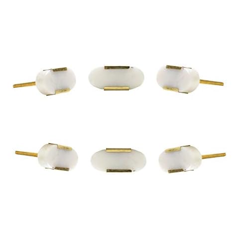Perilla Home Oval Stone White knobs Set of 6 Cabinet Hardware Finger Pull Kitchen Cupboard Metal Door Dresser Wardrobe and Drawers Pull Cover