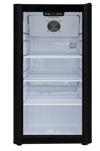 PremiumLevella PRF37DX Glass Door Display Refrigerator 3.1 cu ft Commercial Beverage Cooler Merchandiser - Black