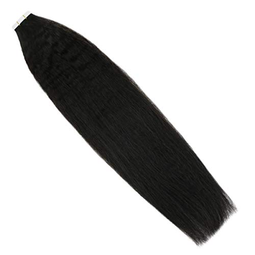 Tape in Hair Extensions Human Hair Kinky Straight 18inch #1B Black Hair Extensions 18inch 50g