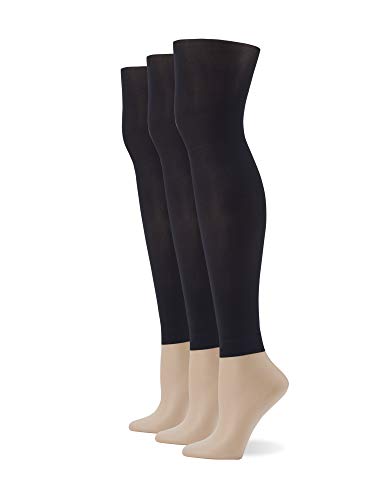No Nonsense Women's Plus Size Footless Comfort Waist Tight, Black-3 Pair Pack, 1X