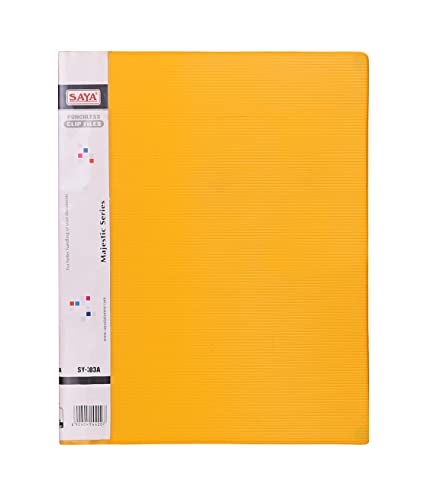 Image of Saya Report File Folder - A4 Size | Professional Presentation Folder with Chrome Lever Clip, Inside Pocket, and Punchless Design | 2-Pack for School, Work, and Home Organization (A4, Yellow)