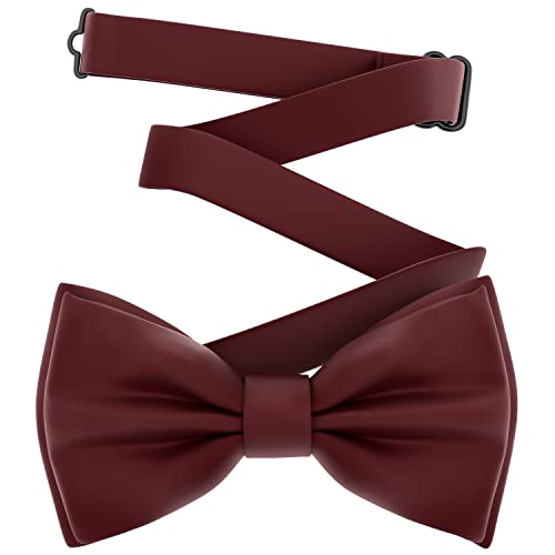 Adam Young Boy's Wine Red Tie Pre-Tied Style Formal Satin Classic Bowtie for Tuxedo Faux Silk (Medium, Maroon Red)