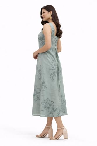 Image of Women's Printed Midi Dress, Square Neck, Sleeveless, A-Line Fit, Casual Summer Wear