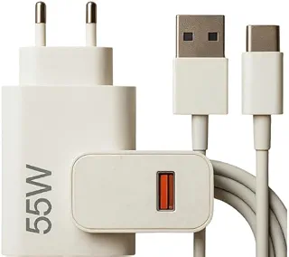 Carregador Turbo 55w USB-C com Cabo Tipo C 1 Metro, Fonte Bivolt 110v/220v, Carregamento Rápido Fast Charge, Compatível com Celular Android, iPhone, Tablet e Notebook