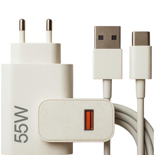 Carregador Turbo 55w USB-C com Cabo Tipo C 1 Metro, Fonte Bivolt 110v/220v, Carregamento Rápido Fast Charge, Compatível com Celular Android, iPhone, Tablet e Notebook