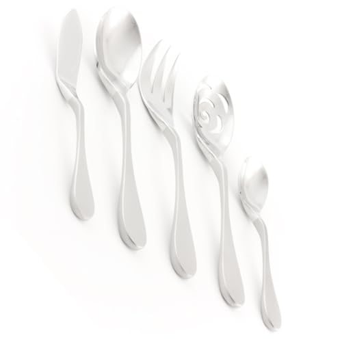 KNORK Original Forged Series Duo Finish 18/0 Stainless Steel 5-Piece Serving Set - Frosted Handle with Shiny Chrome Head
