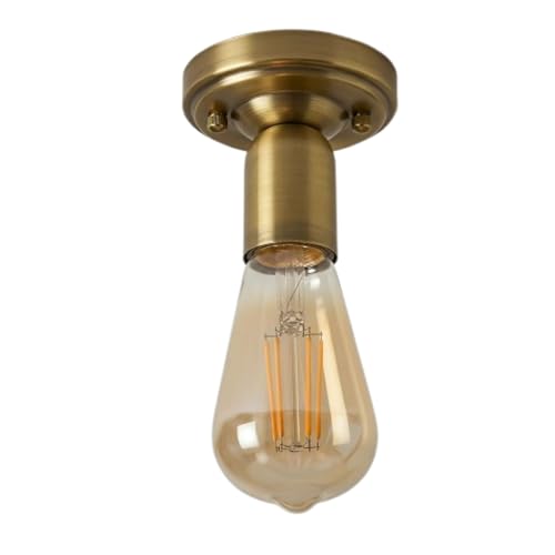 Image of LEDSone Vintage Semi Flush Mount Light Single Head Ceiling Lamp E27 Lamp Holder Yellow Brass Light Fixture for Bedroom Living Room Hallway