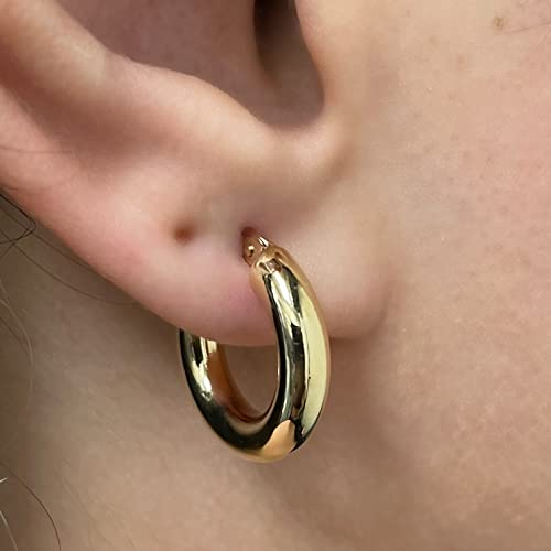 Image of Italian 14k Yellow Gold High Polished Round Hoop Earrings