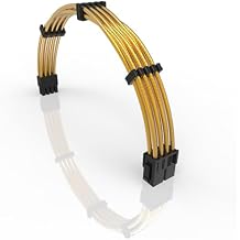 LINKUP - 50cm PSU PC Power Extension Cable Metallic Sleeved Silicone Coated Soft & Flexible to Route Custom Mod CPU w/Comb | 1x 8P 4+4 CPU EPS | 500mm - Gold