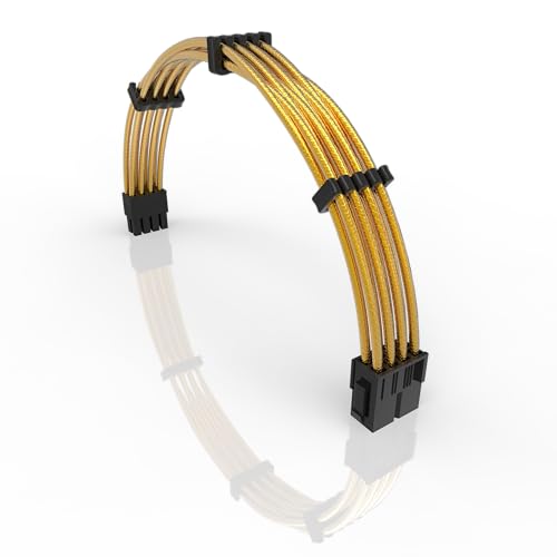 30cm Cavo di Prolunga di Alimentazione per PC Rivestito in Silicone Guaina Metallica Morbido e Flessibile per Instradare CPU Con Kit a Pettine?1x 8P (4+4) CPU EPS?300mm - Oro - Alimentatore